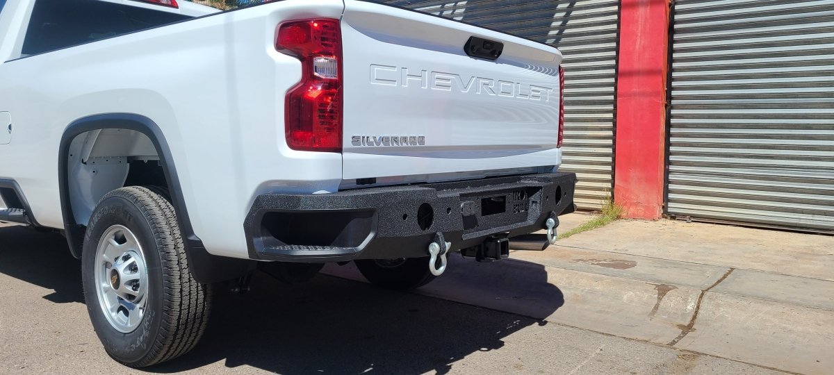 2019 - 2025 GMC Sierra 1500 Rear Bumper Single Exhaust| Parking Sensor Cutouts Available - Iron Bull BumpersREAR IRON BUMPER