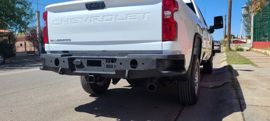 2019 - 2025 GMC Sierra 1500 Rear Bumper Single Exhaust| Parking Sensor Cutouts Available - Iron Bull BumpersREAR IRON BUMPER