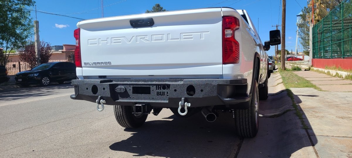 2019 - 2025 GMC Sierra 1500 Rear Bumper Single Exhaust| Parking Sensor Cutouts Available - Iron Bull BumpersREAR IRON BUMPER