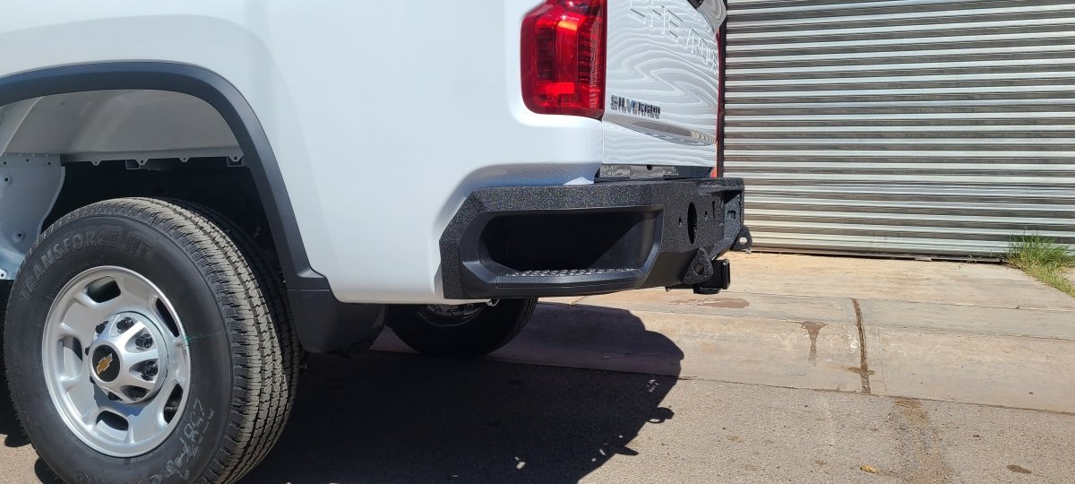 2019 - 2025 GMC Sierra 1500 Rear Bumper Single Exhaust| Parking Sensor Cutouts Available - Iron Bull BumpersREAR IRON BUMPER