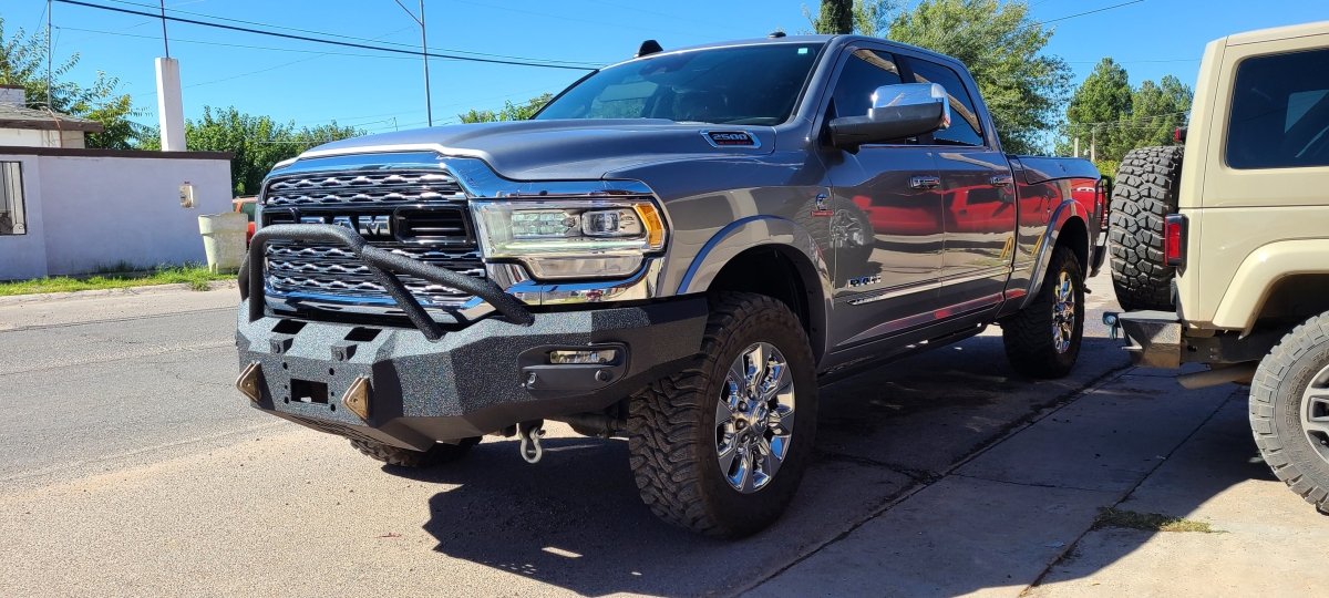 2019-2022 RAM 2500/3500 LARAMIE/LIMITED Front Bumper With Factory Fog Lights - Iron Bull BumpersFRONT IRON BUMPER