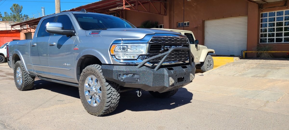 2019-2022 RAM 4500/5500 LARAMIE/LIMITED Front Bumper With Factory Fog Lights And Fender Flare Adapters - Iron Bull BumpersFRONT IRON BUMPER