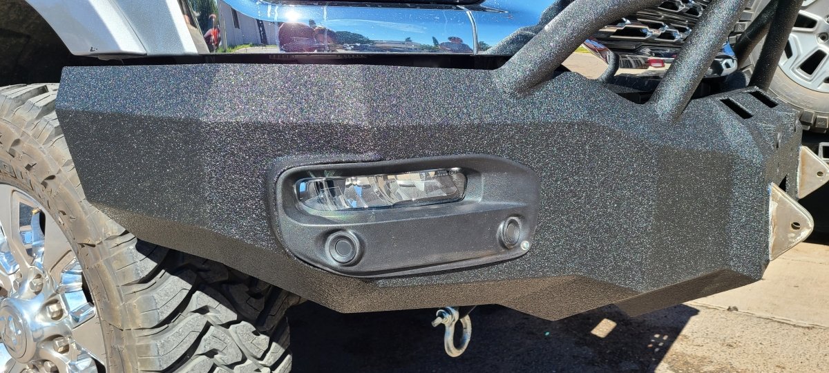 2019-2022 RAM 4500/5500 LARAMIE/LIMITED Front Bumper With Factory Fog Lights And Fender Flare Adapters - Iron Bull BumpersFRONT IRON BUMPER